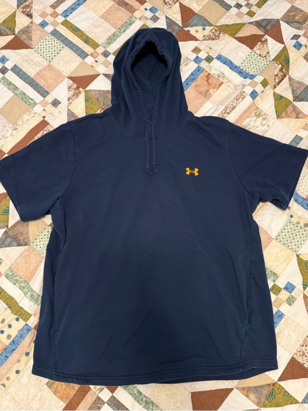 Under Armour Navy Short Sleeve Hoodie with orange logo